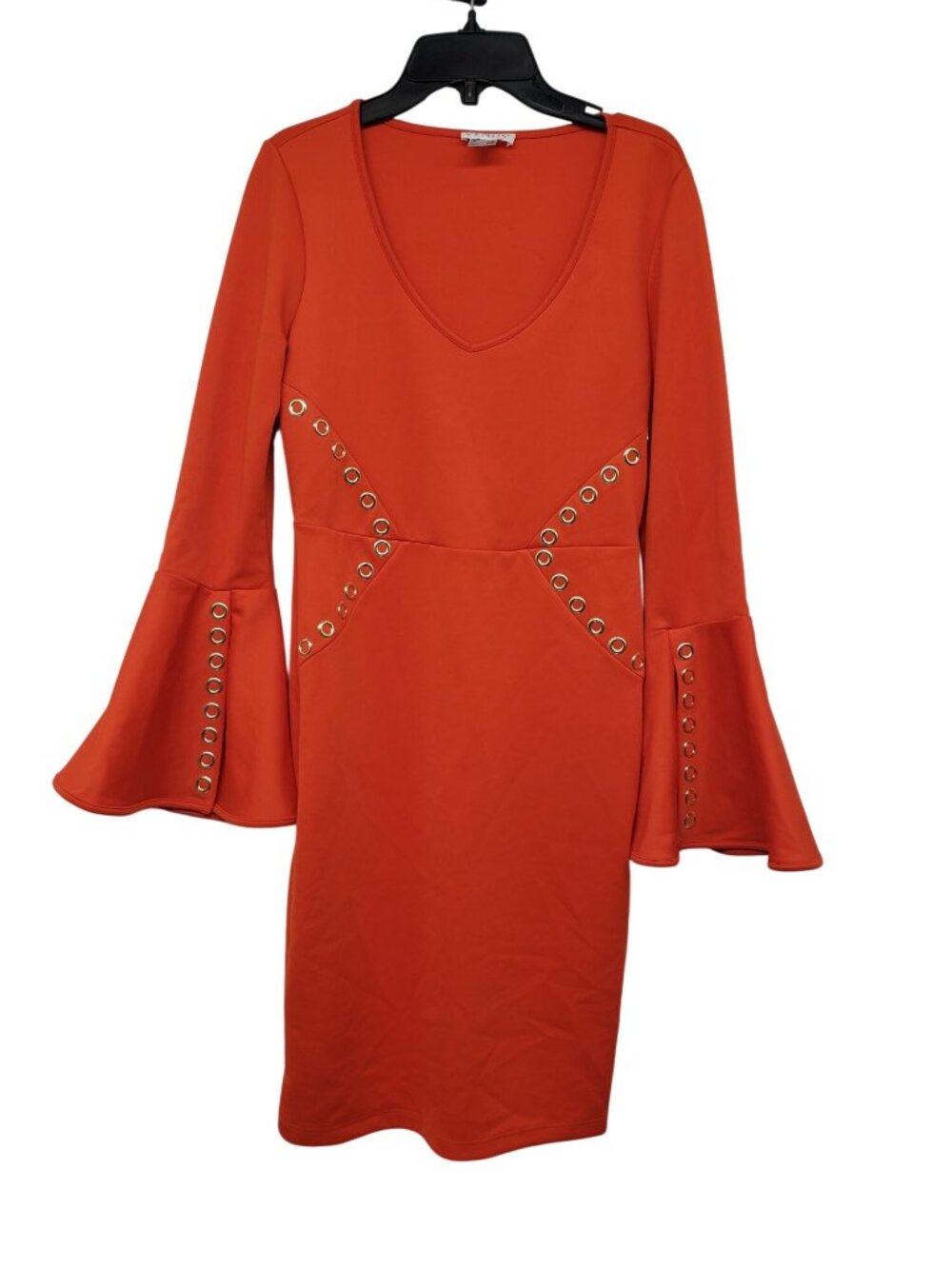 Venus Orange Bell Sleeve Bodycon Dress Metal Rivets Womens XS Retro 70s